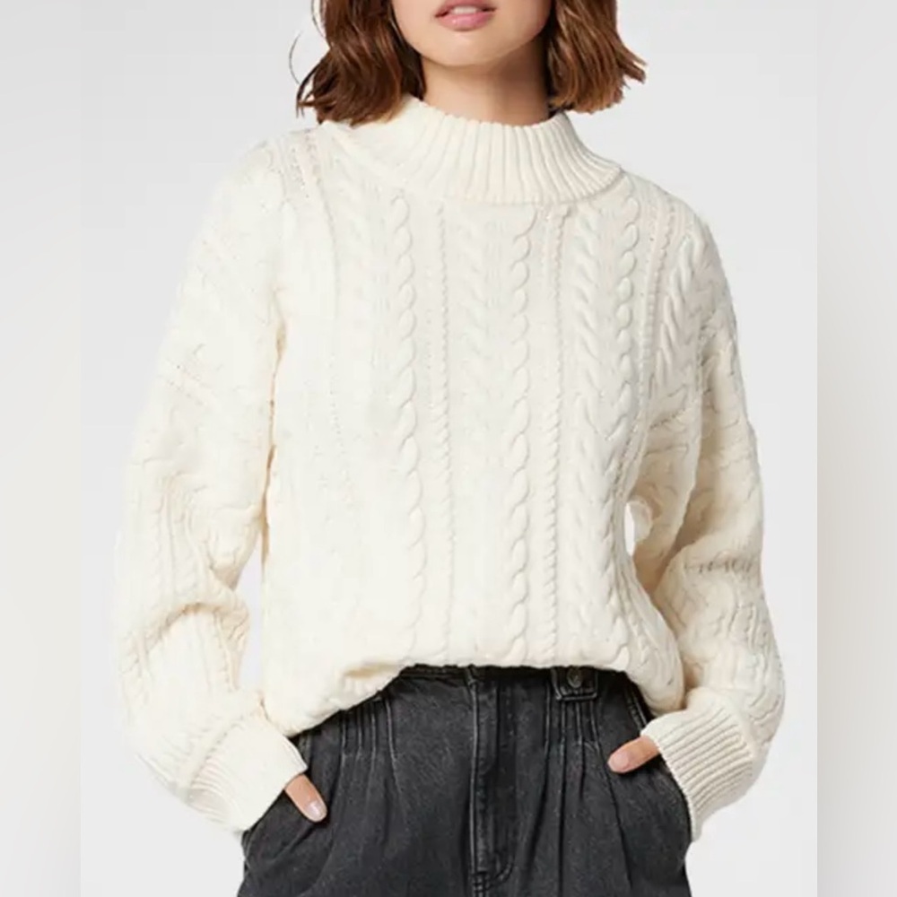 Joie Sweater Maja Cable Knit Turtleneck Cream Womens Size XS 100% Wool